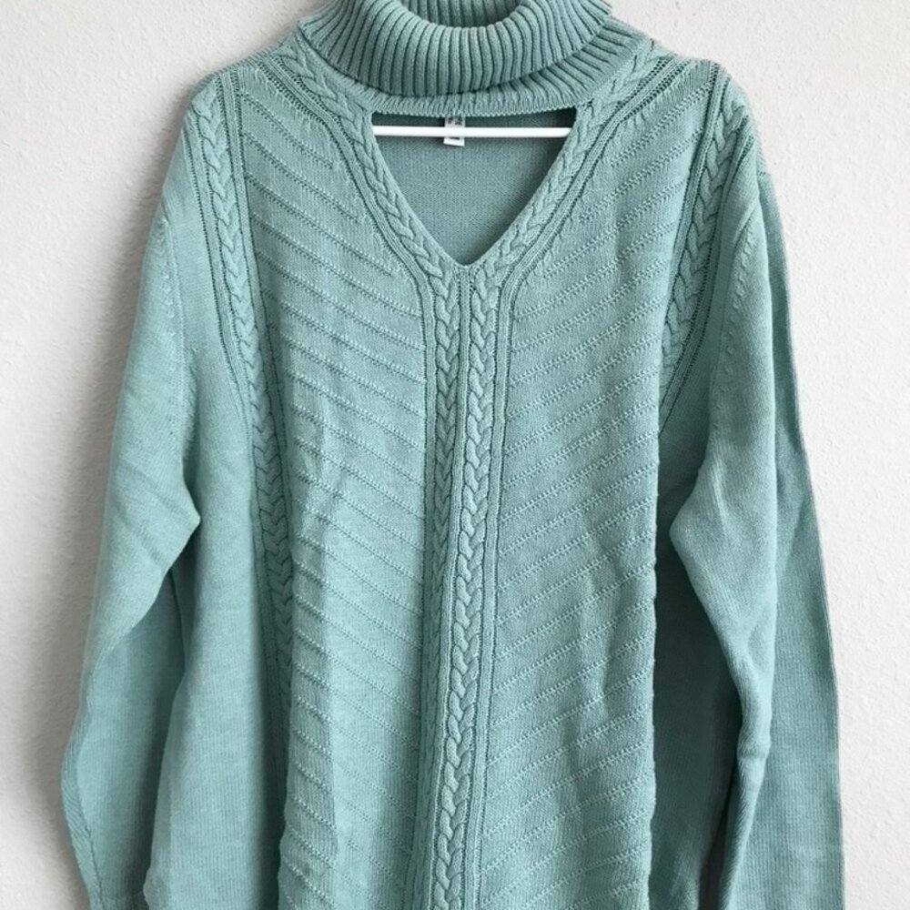 Isaac Mizrahi Live! Cable Sweater Pullover with Cut Out - Blue (Sz 1X) a561391